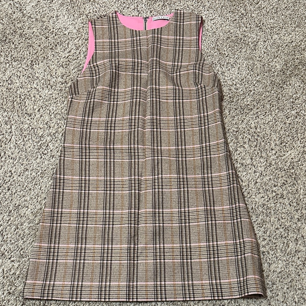 Alice & Olivia Plaid Sleeveless Dress with Pink Lining